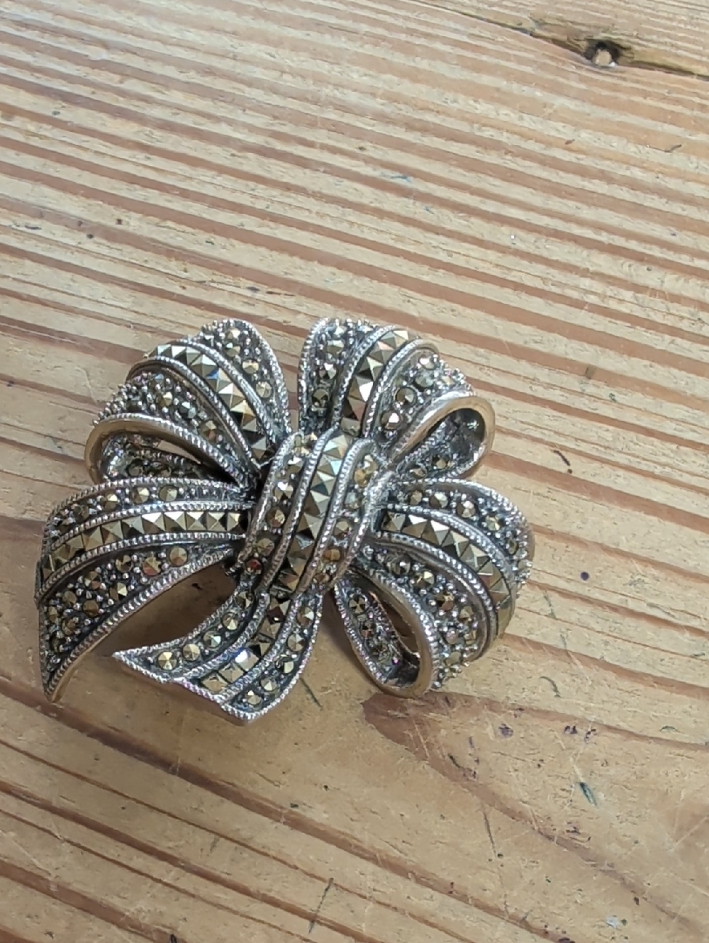 Judith Jack Vintage Sterling And Marcasite Bow Brooch - Excellent Condition